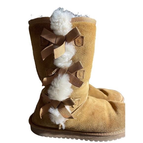 Koolaburra by UGG Victoria Chestnut mid calf Boots w/ bows&fur Womens size 7. - Picture 2 of 5